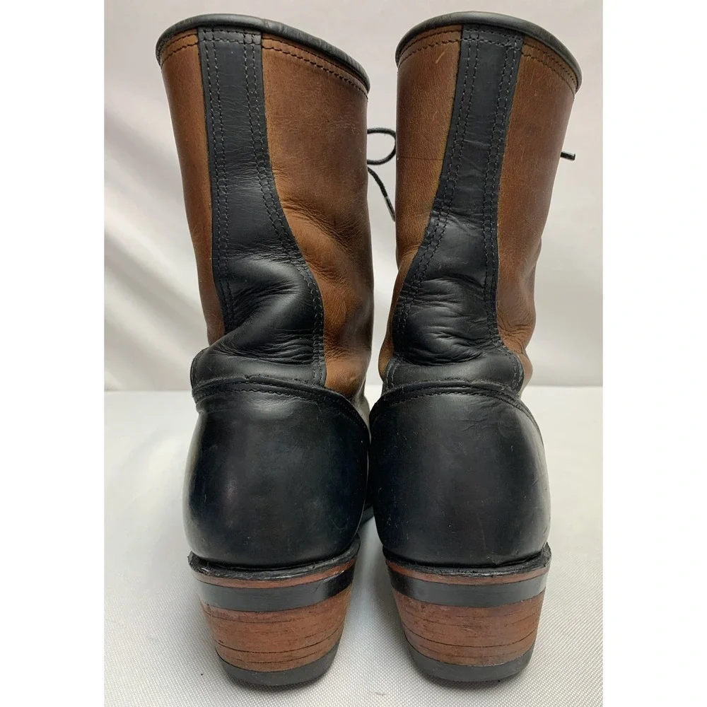 Mens Chippewa ? Two Tone Leather Brown Black Packer Work Boots Union Made 9 B